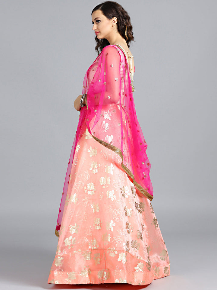 Embellished Colorblocked Organza Crop Top Lehenga Choli