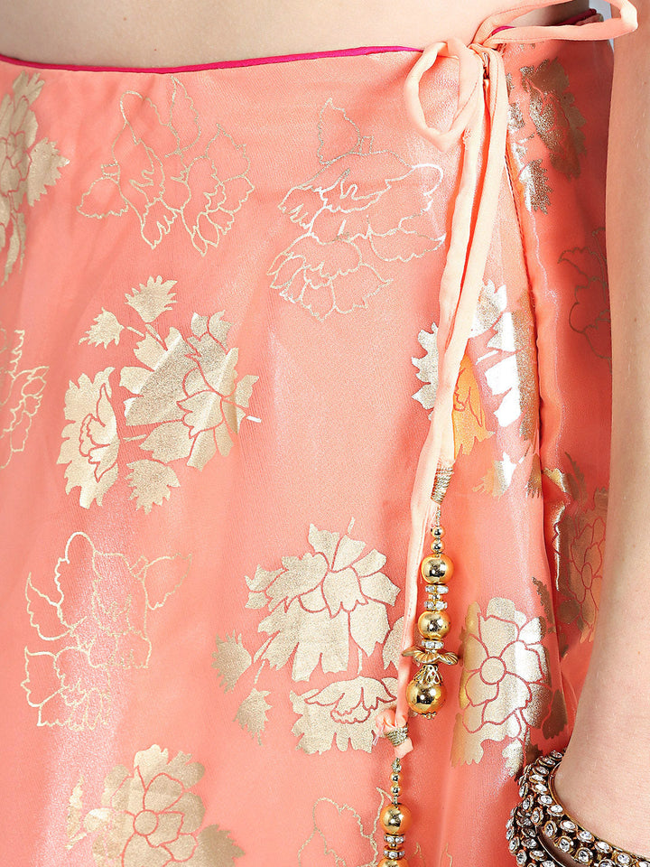 Embellished Colorblocked Organza Crop Top Lehenga Choli