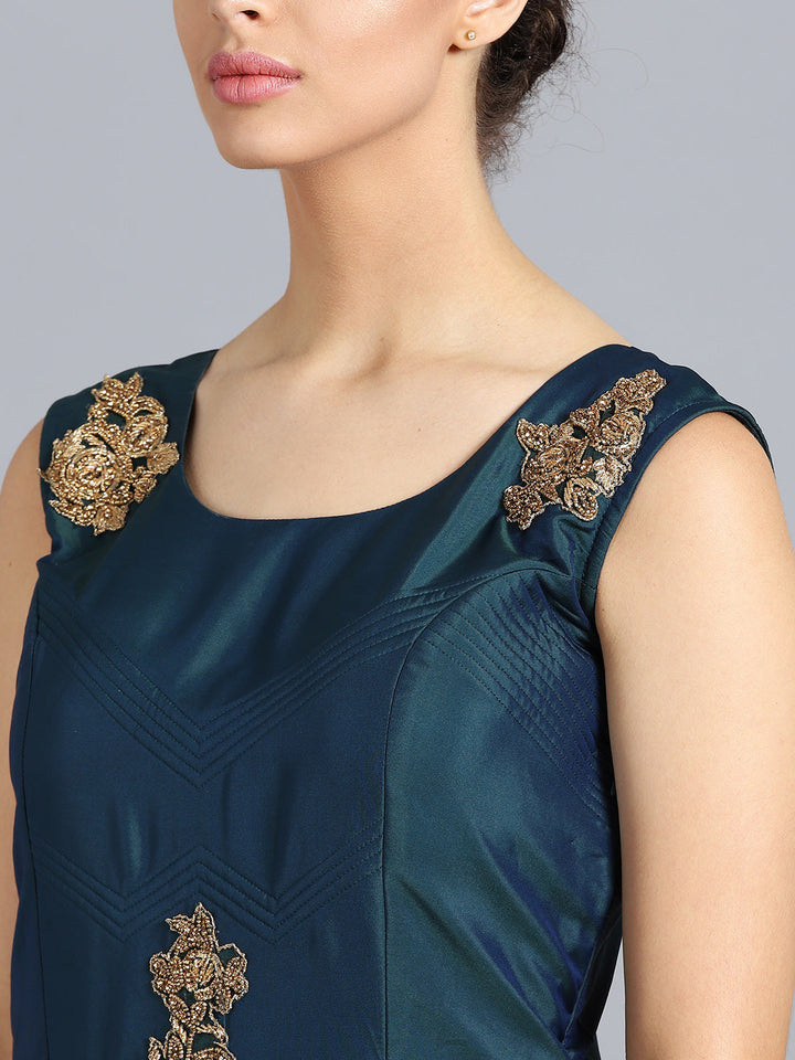 Layered Silk Gown with Zircon Hand Embellishments