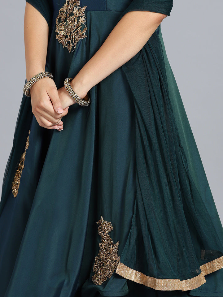 Layered Silk Gown with Zircon Hand Embellishments
