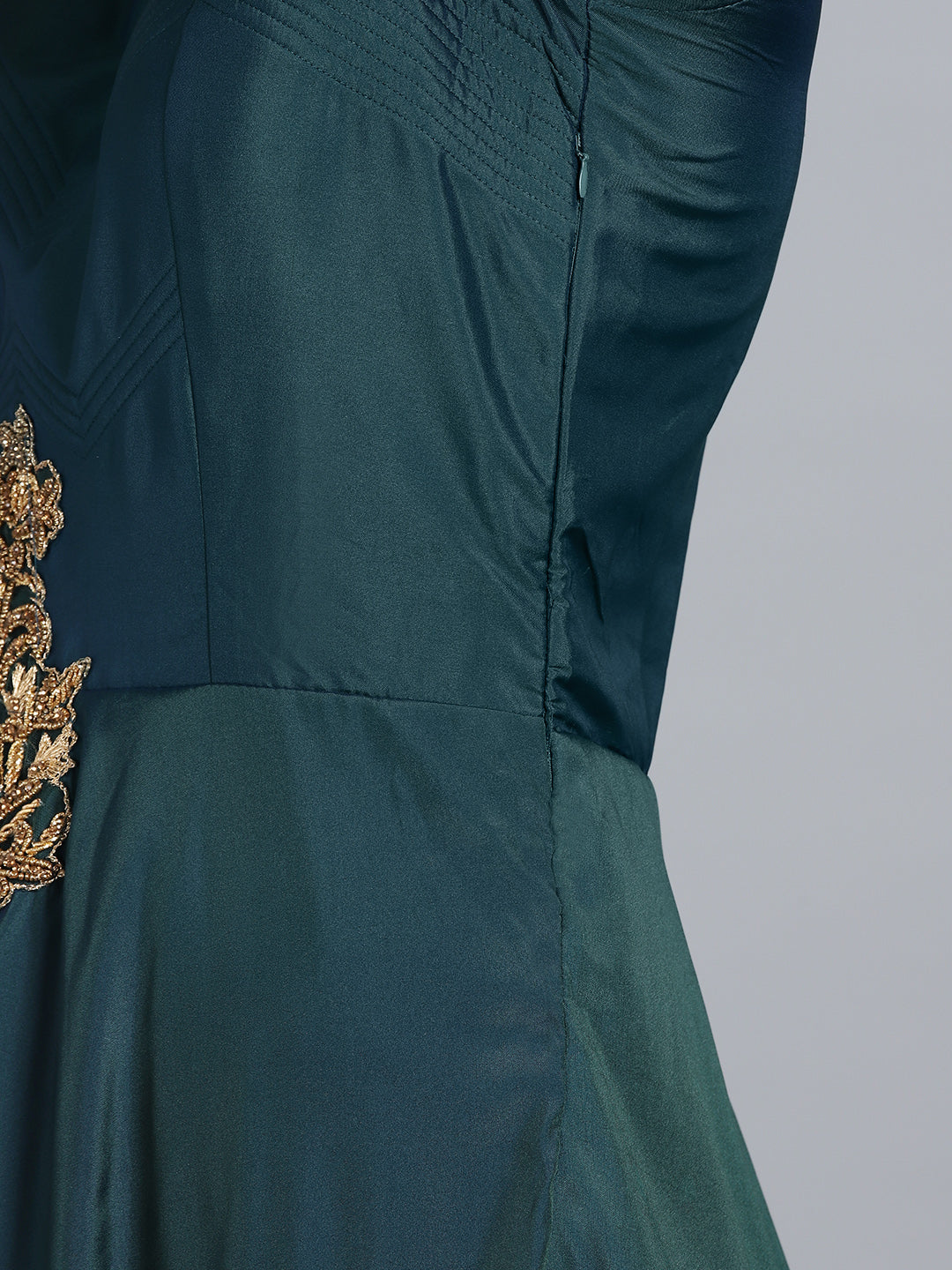 Layered Silk Gown with Zircon Hand Embellishments