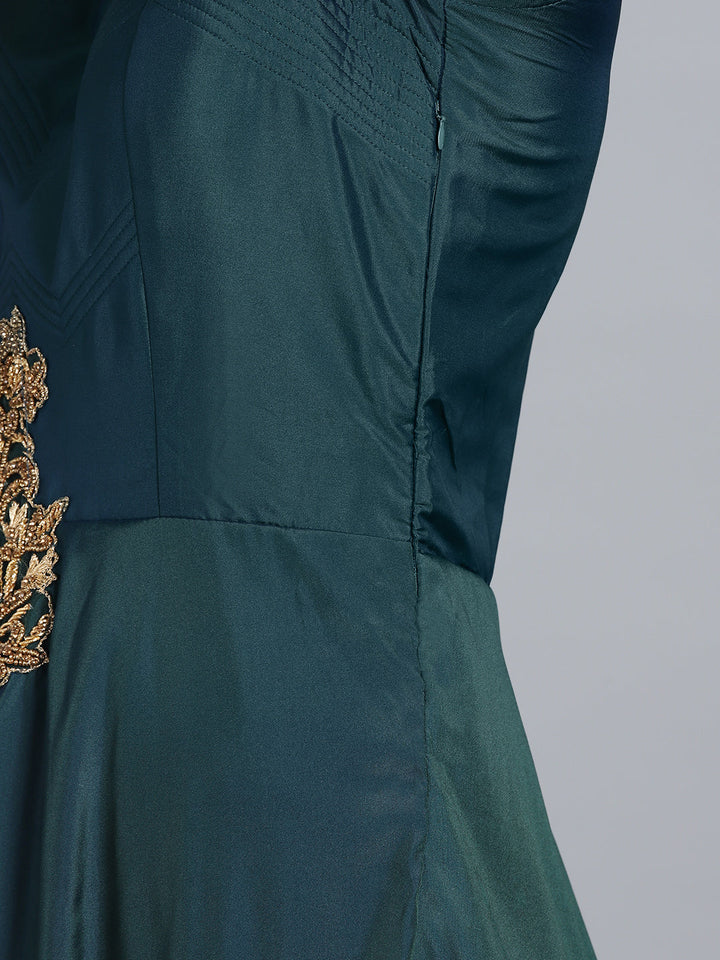 Layered Silk Gown with Zircon Hand Embellishments