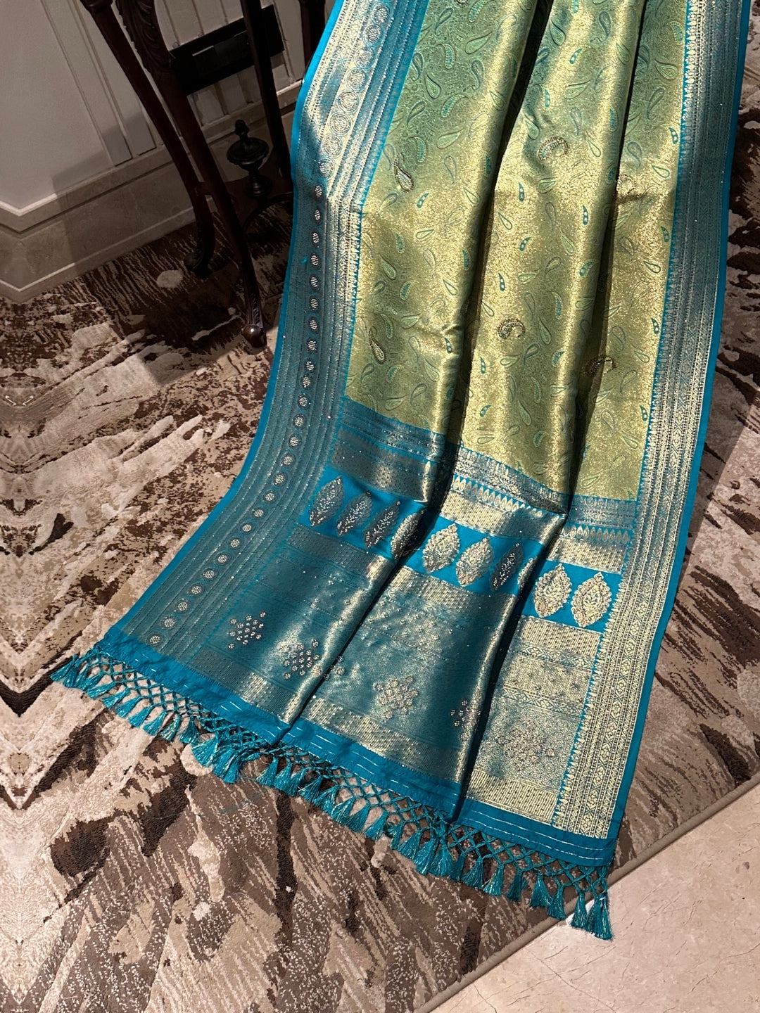 Graceful Blue and Green Silk Saree