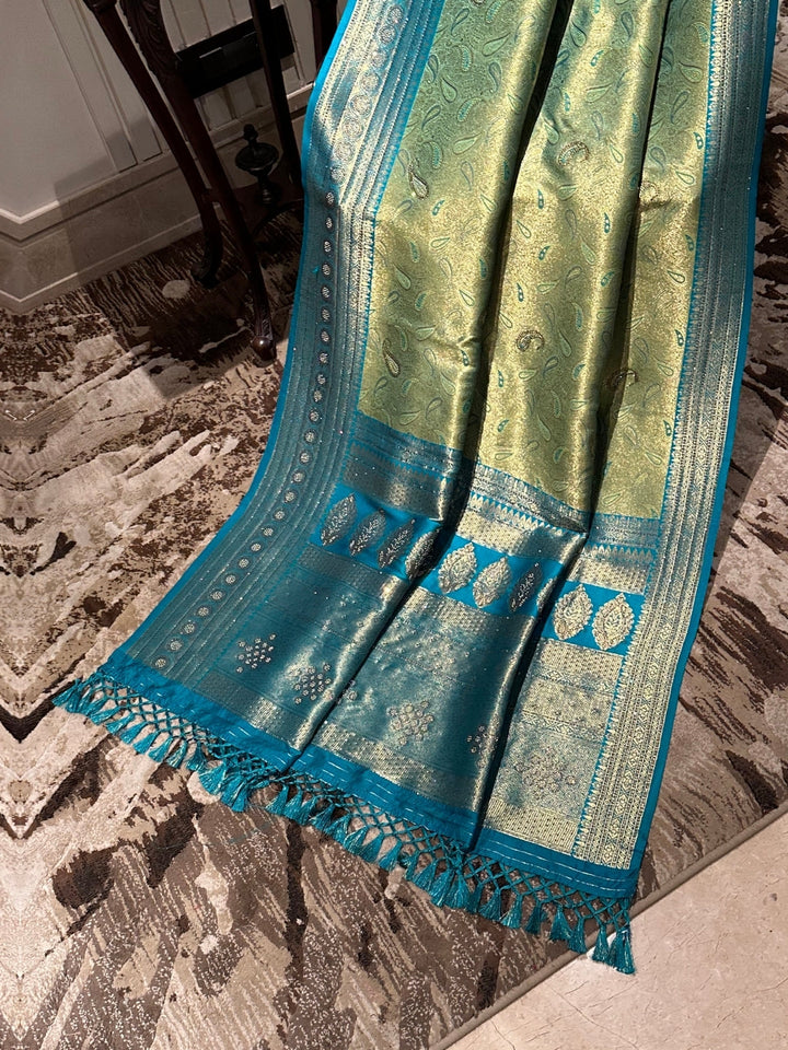 Graceful Blue and Green Silk Saree