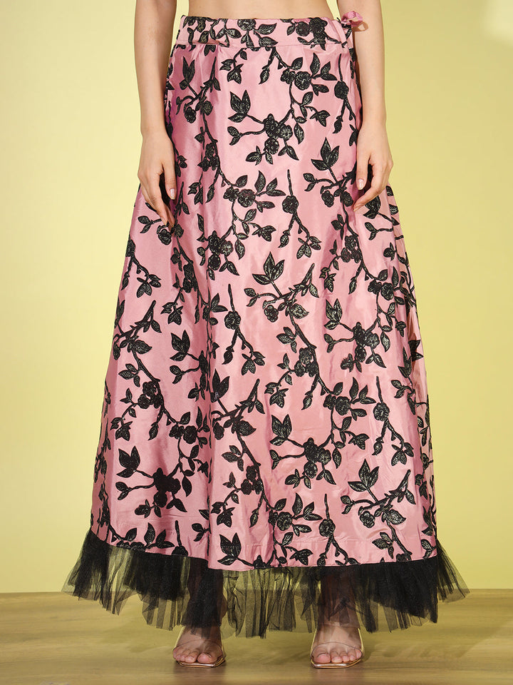 Black Sequinned Crop-Top Lehenga Set with Pleated Hemline