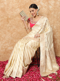 Chhabra 555 Handloom Banarasi Silk Saree with Resham & Zari weaving Stripes