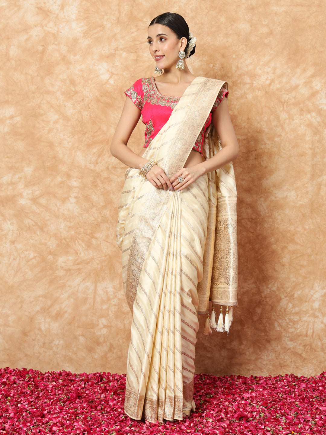 Handloom Banarasi Silk Saree with Resham & Zari weaving Stripes
