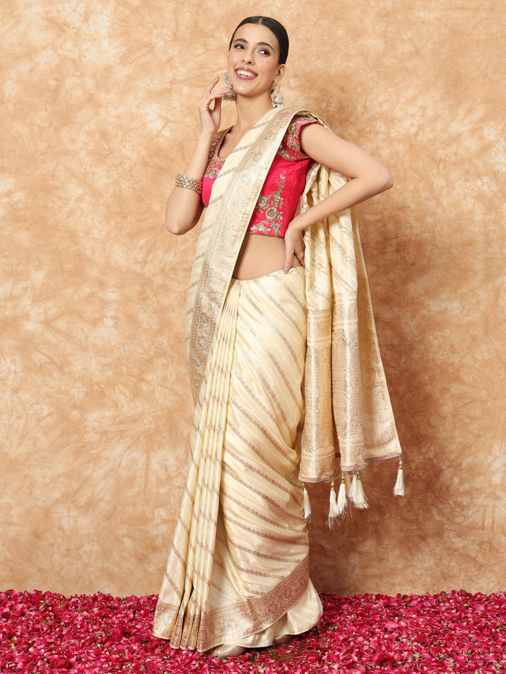 Handloom Banarasi Silk Saree with Resham & Zari weaving Stripes