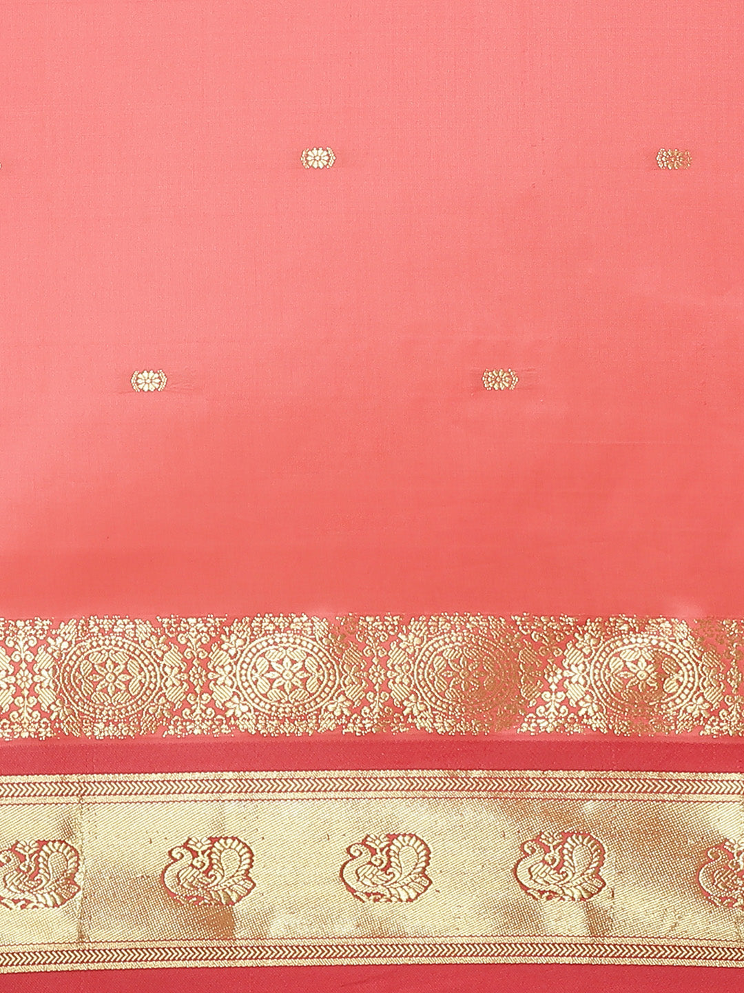 Kanjiwaram Dupion Silk Saree with Ethnic Weaving Broad Peacock Border and Contrast Pallu