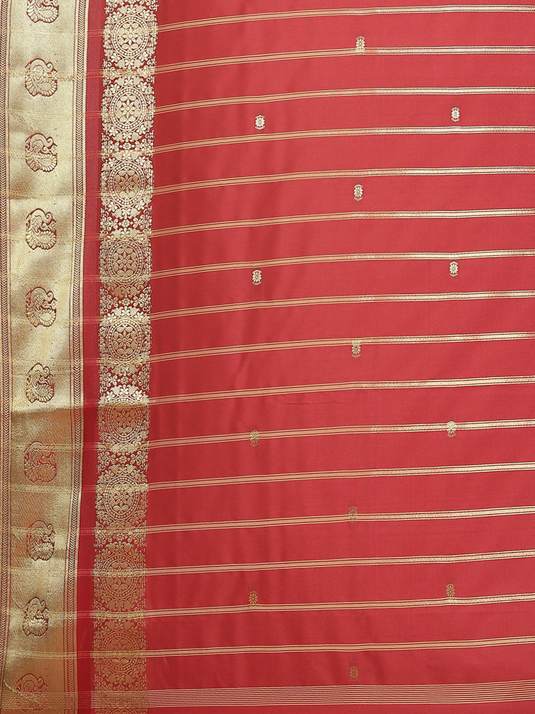 Kanjiwaram Dupion Silk Saree with Ethnic Weaving Broad Peacock Border and Contrast Pallu