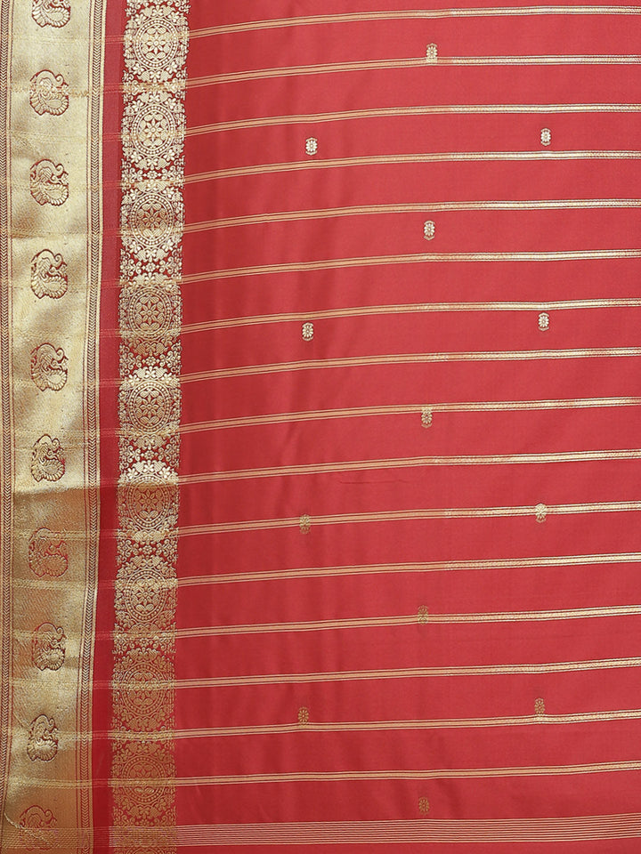 Kanjiwaram Dupion Silk Saree with Ethnic Weaving Broad Peacock Border and Contrast Pallu