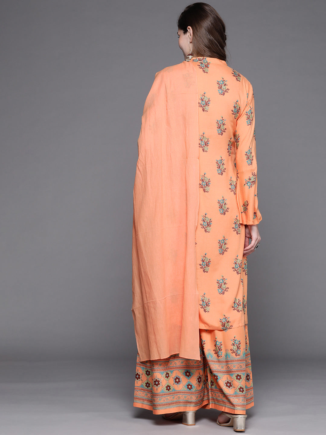 Floral Digital Print Mandarin Collar Kurta Sharara Set with Bell sleeves