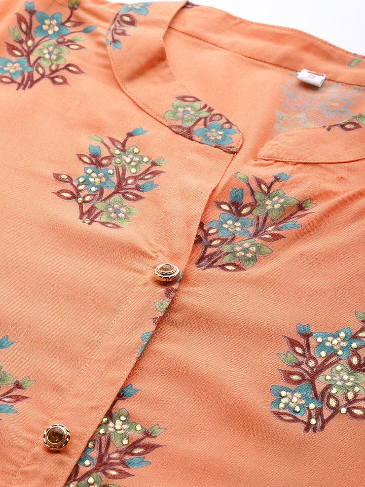 Floral Digital Print Mandarin Collar Kurta Sharara Set with Bell sleeves