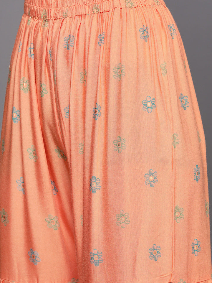 Floral Digital Print Mandarin Collar Kurta Sharara Set with Bell sleeves