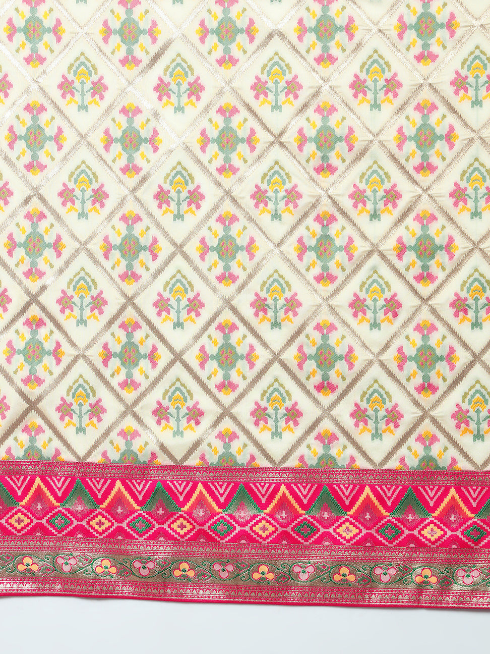 Banarasi Ivory Silk Saree with Jamdani Bandhej Geometrical Weaves