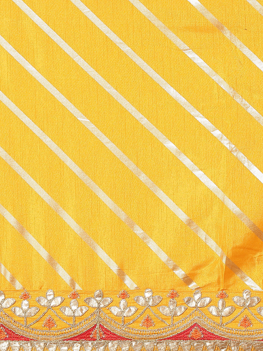 Mustard  Leheriya Dupion Silk Saree Embellished With Gota Patti Border