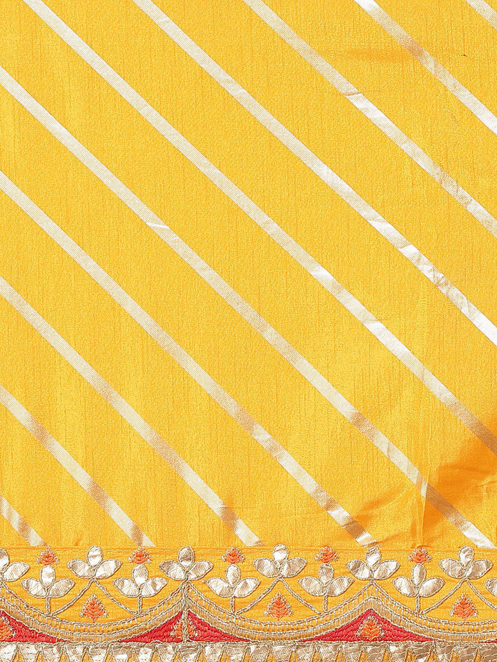 Mustard  Leheriya Dupion Silk Saree Embellished With Gota Patti Border