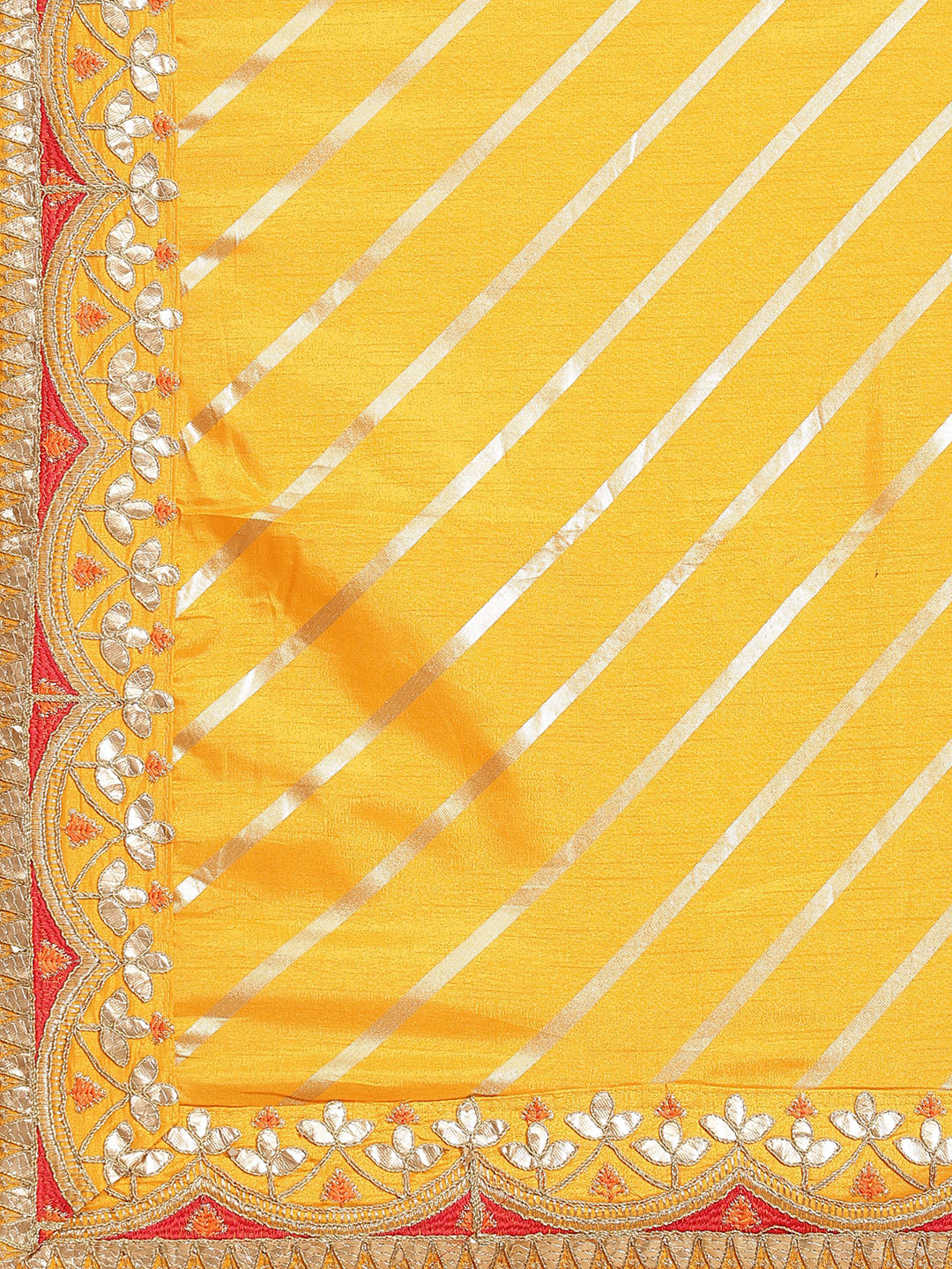 Mustard  Leheriya Dupion Silk Saree Embellished With Gota Patti Border