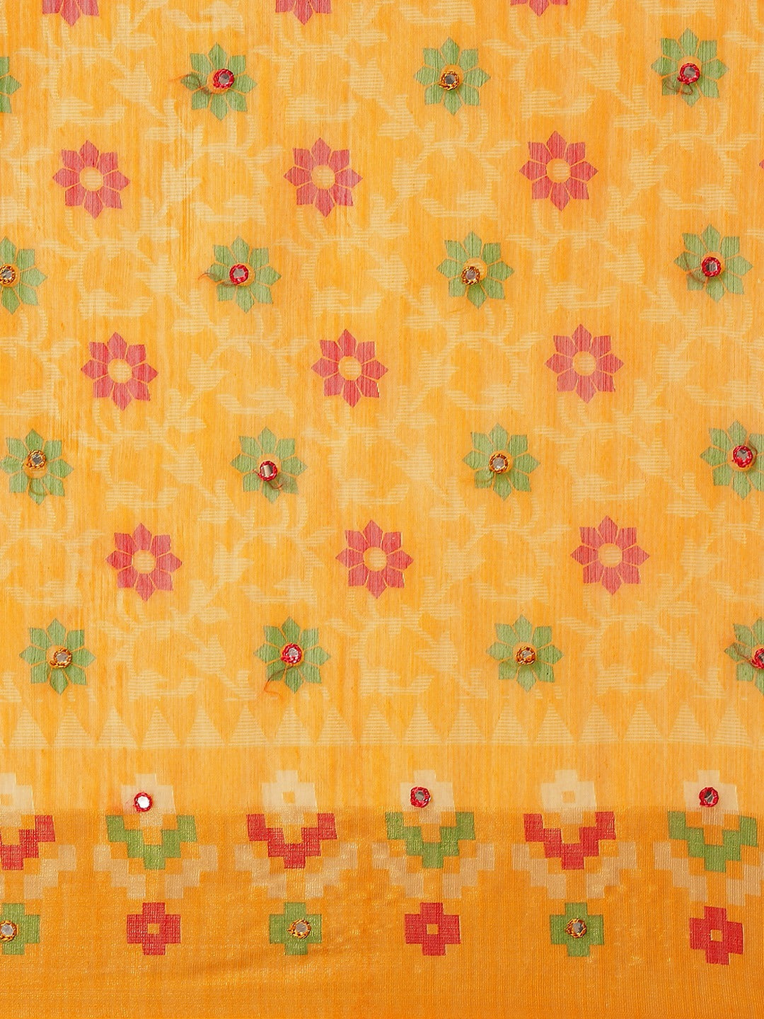 Mustard Abstract Geometrical Tribal Printed Chanderi Silk Saree