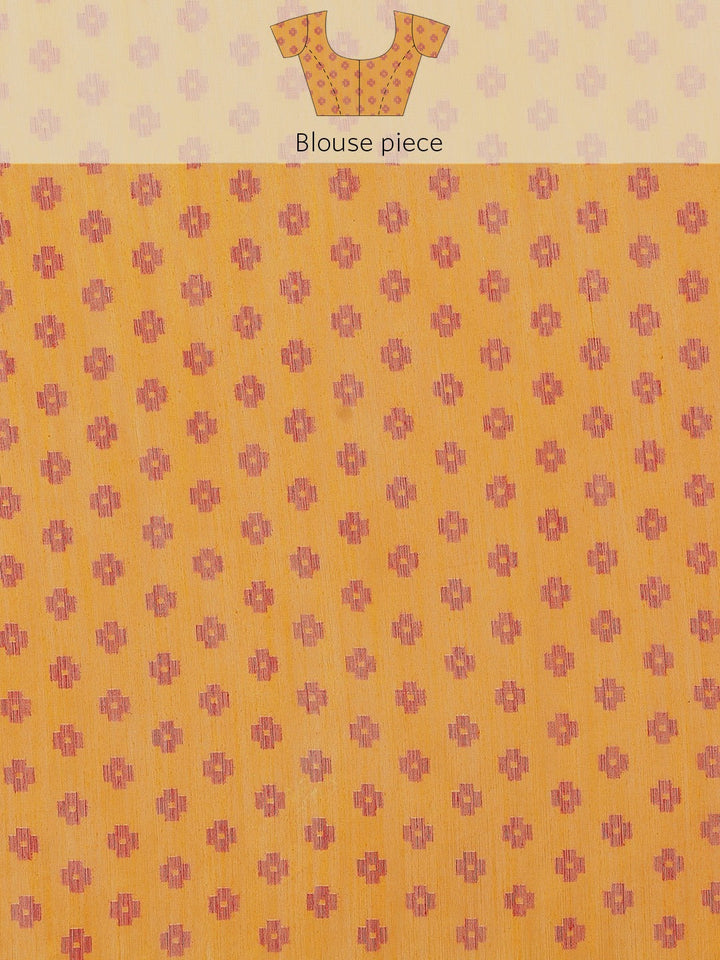 Mustard Abstract Geometrical Tribal Printed Chanderi Silk Saree