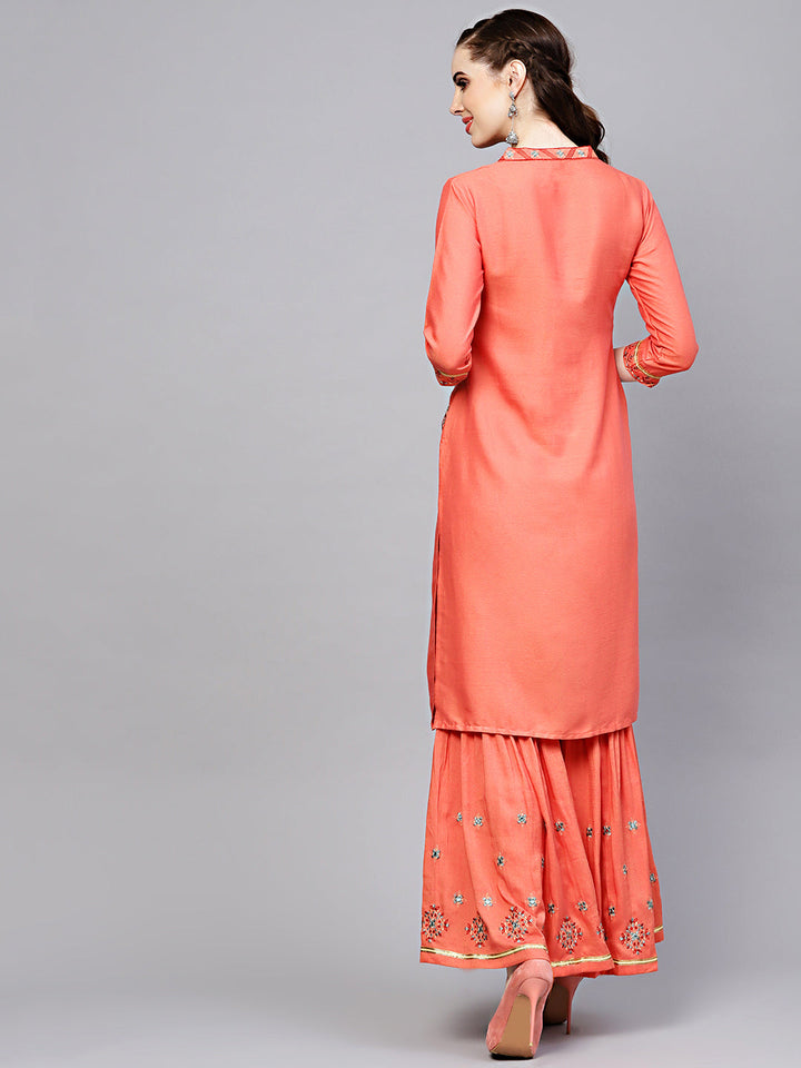 Cotton Kurta Pallazo Set with Attached Short Jacket