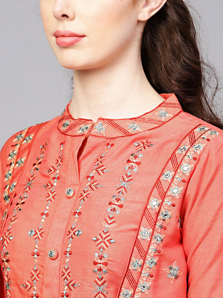 Cotton Kurta Pallazo Set with Attached Short Jacket