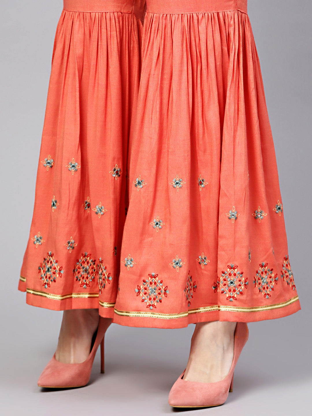 Cotton Kurta Pallazo Set with Attached Short Jacket