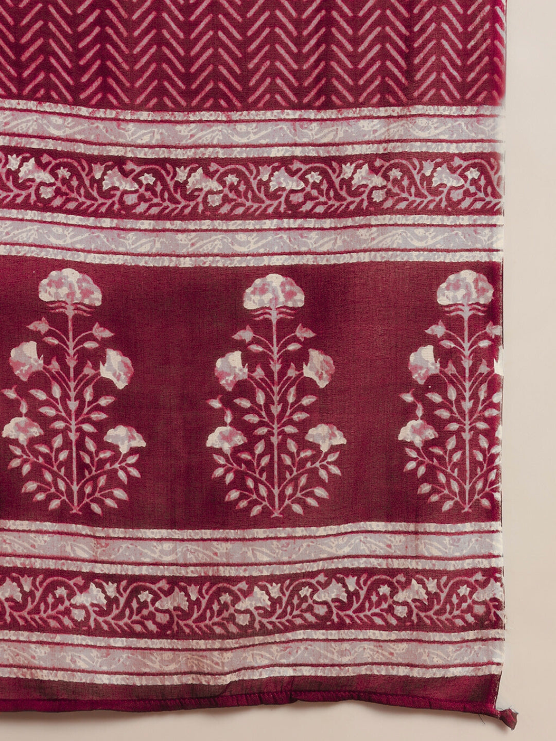 Resham Embroidered Flared Cotton Suit with Floral Block Print and Mirror Embellishments