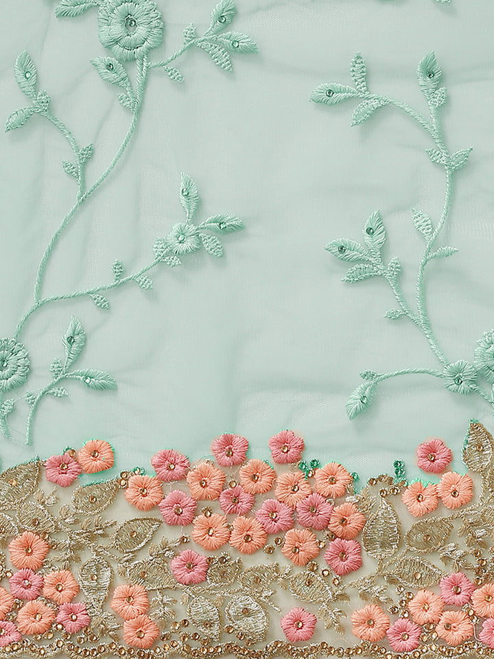 Pastel Net Zari & Resham Embroidery Saree With Scalloped Cutwork Border
