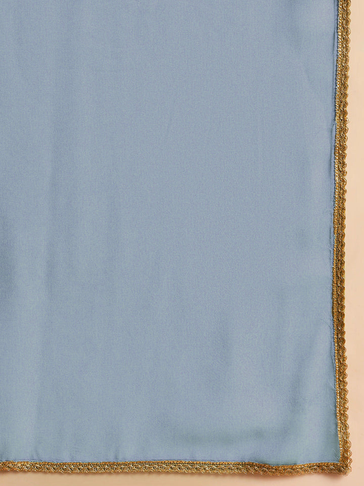 Chikankari Thread Embroidered High Slit Kurta set with Scalloped Sequinned Border & Belt