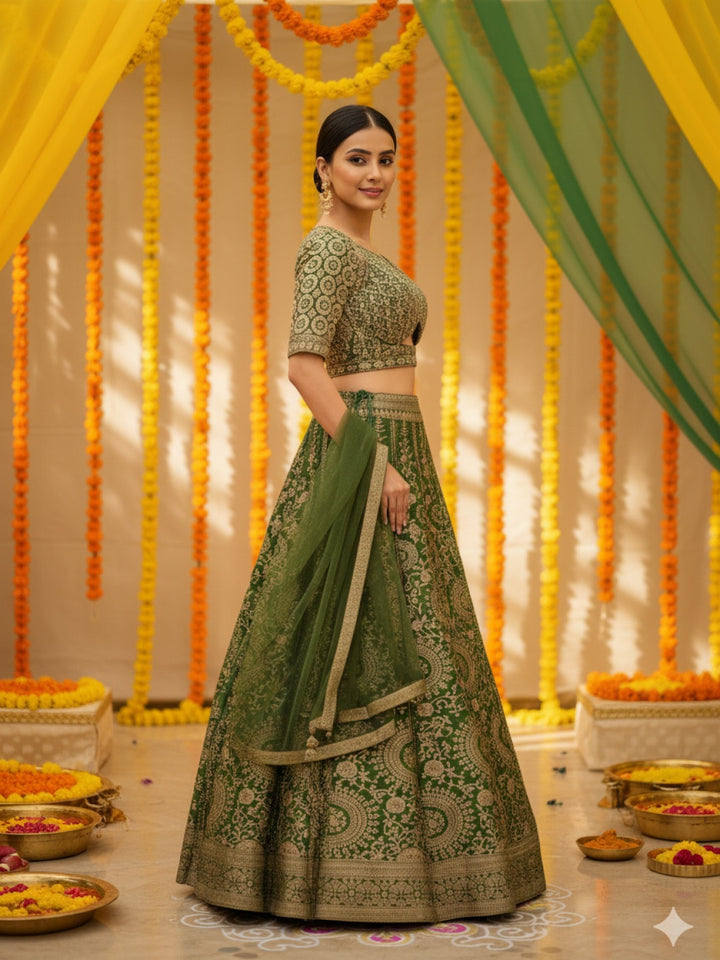 Banarasi Silk Kalidar Lehenga with Zari Weaving, Princess Cut-blouse & Cut-out detail
