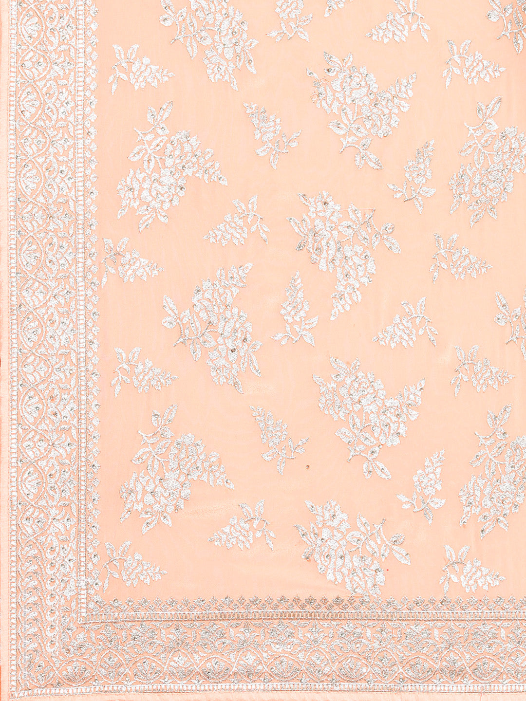 Peach Crepe Silver Embroidery & Stone Embellished Glamourous Saree