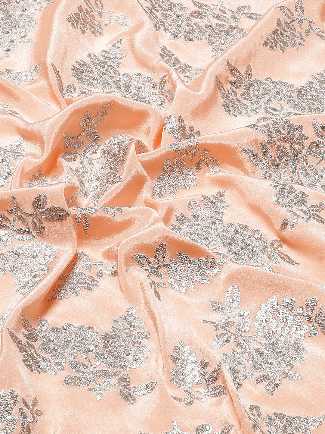 Peach Crepe Silver Embroidery & Stone Embellished Glamourous Saree