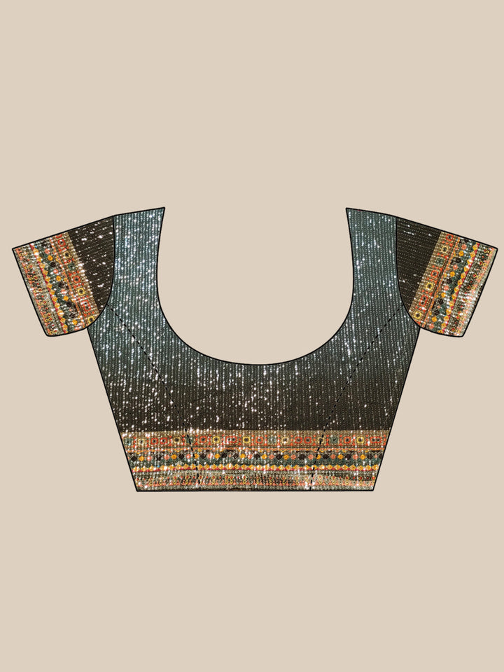 Striped Digital Print Saree with Allover Sequin Embroidery