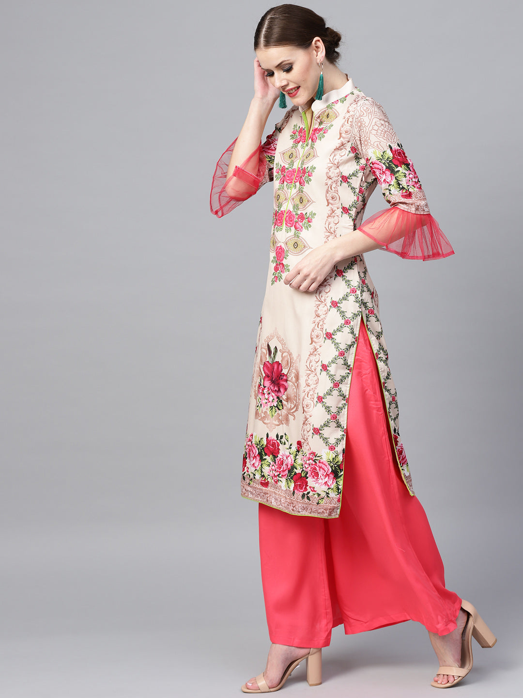 Floral Print Crepe Kurta Set with Chiffon Dupatta