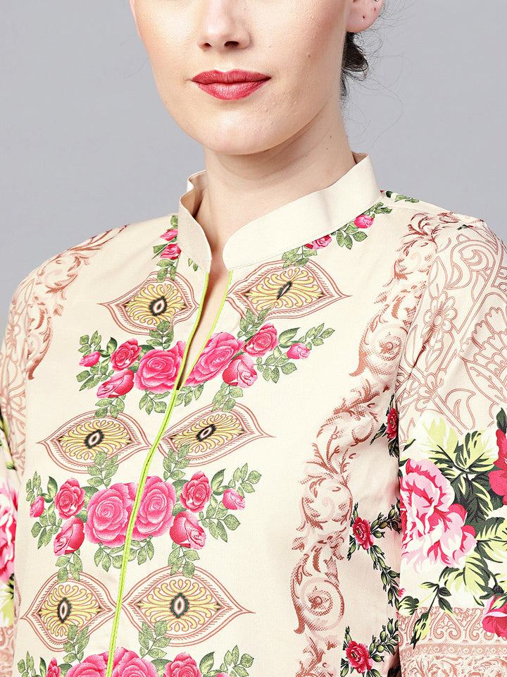 Floral Print Crepe Kurta Set with Chiffon Dupatta
