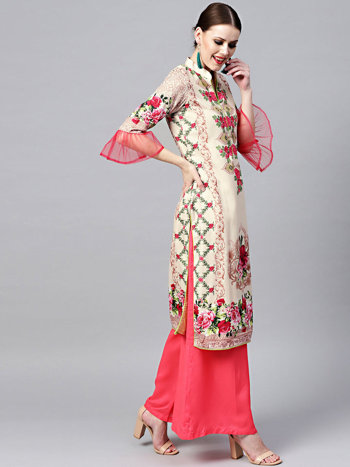 Floral Print Crepe Kurta Set with Chiffon Dupatta