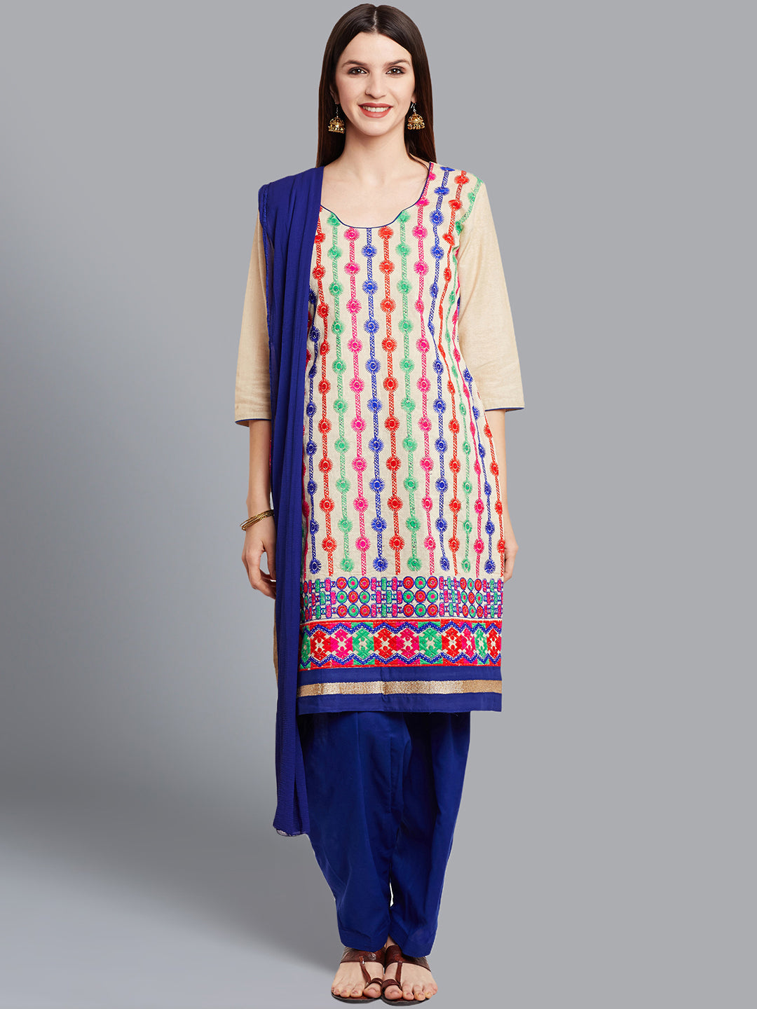 Cotton Dress Material with Tribal Inspired Resham Embroidery