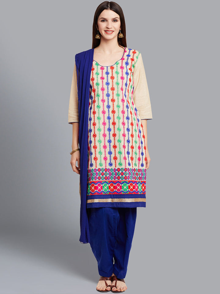 Cotton Dress Material with Tribal Inspired Resham Embroidery