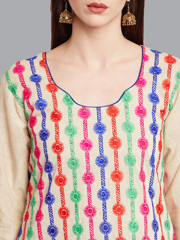 Cotton Dress Material with Tribal Inspired Resham Embroidery