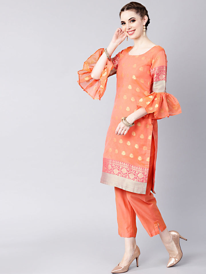 Handloom Banarasi Kurta Pants Set with Zari woven dupatta