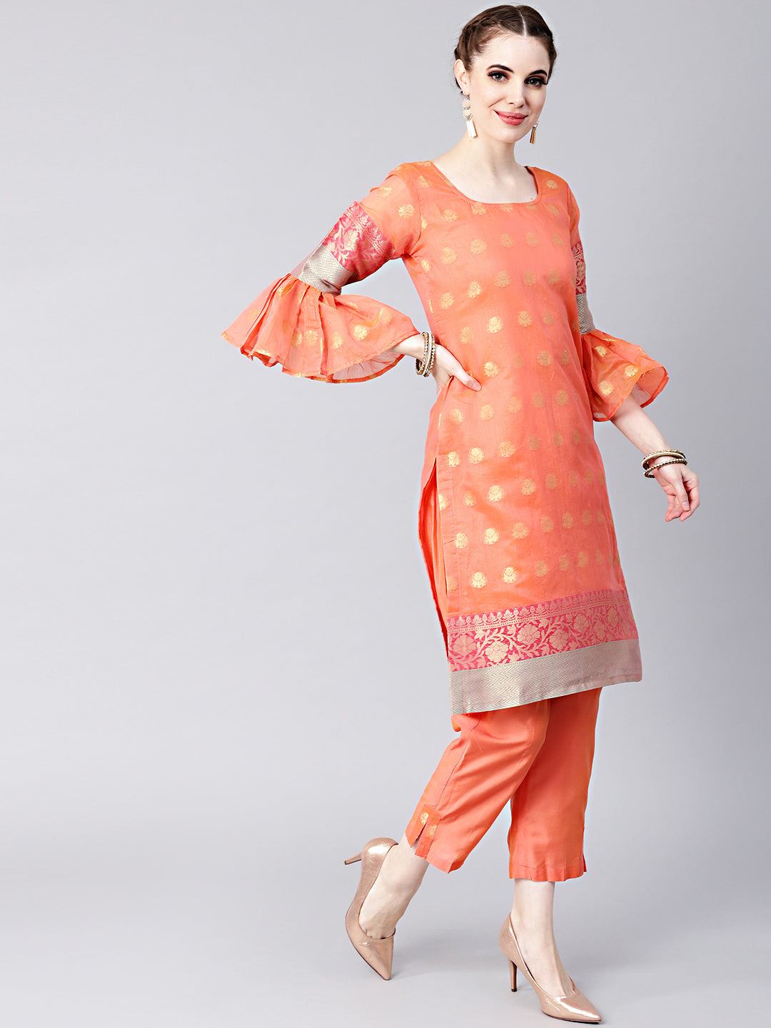 Handloom Banarasi Kurta Pants Set with Zari woven dupatta
