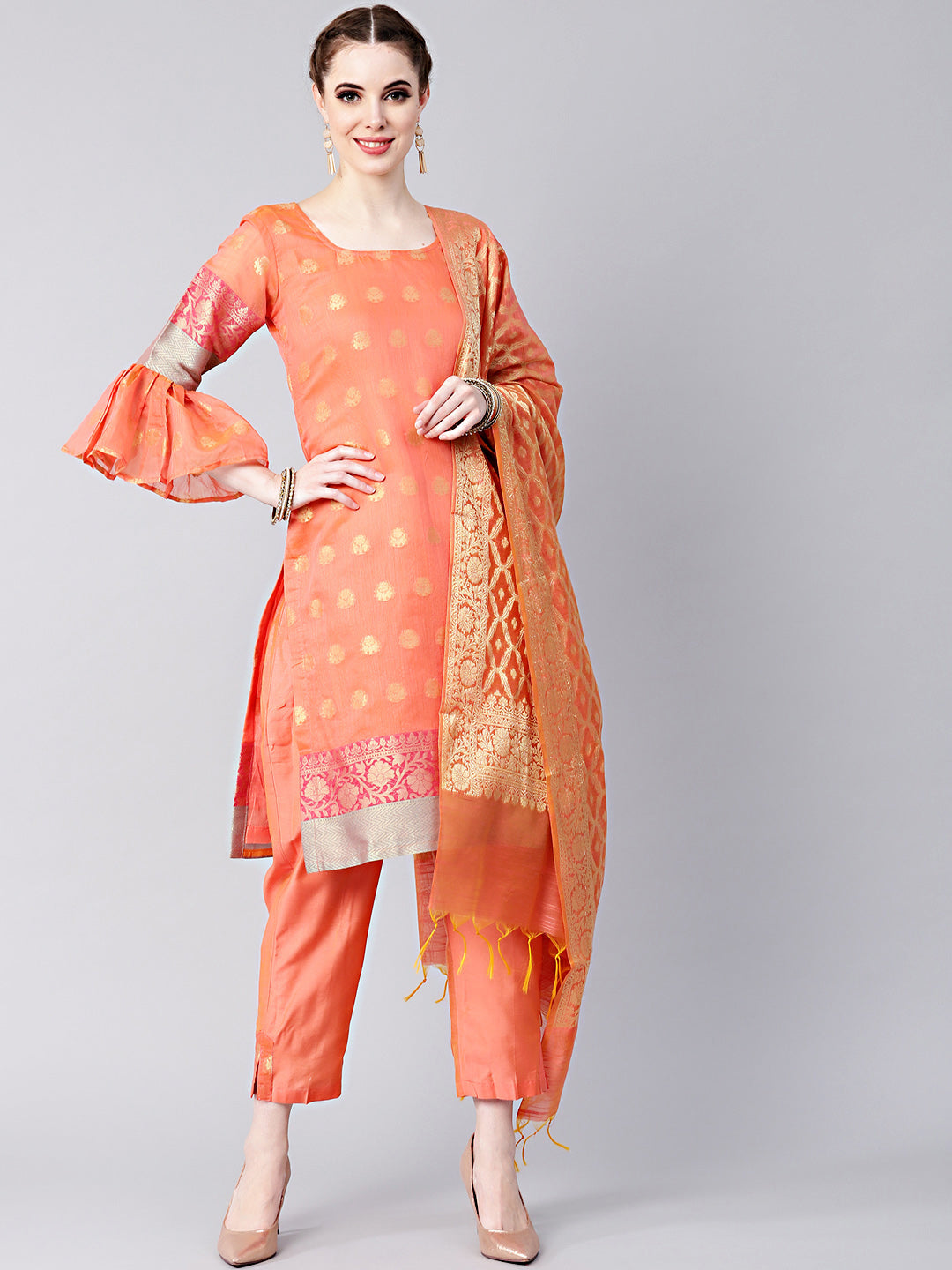 Handloom Banarasi Kurta Pants Set with Zari woven dupatta