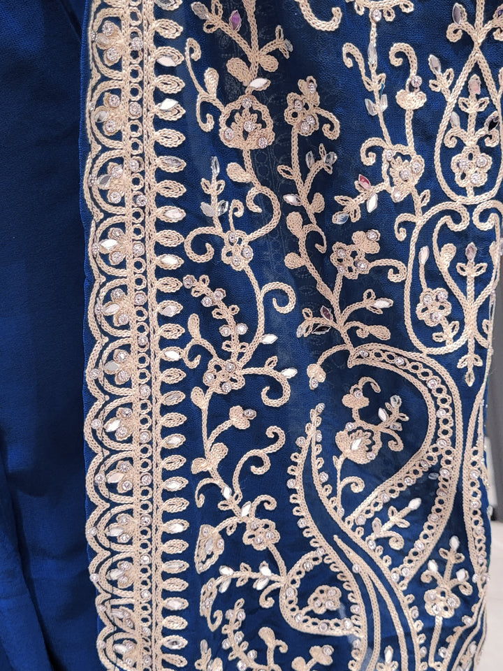 Aari Embroidered Crop Top with Statement Flared Bell Sleeves & Draped Dhoti Skirt