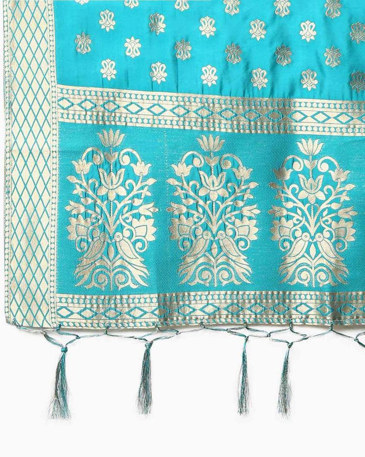 Semi-Stitched Pink Zari & Resham Banarasi Peacock motif Lehenga Set