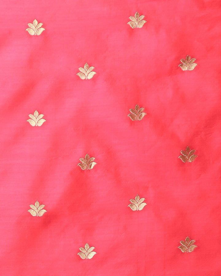 Semi-Stitched Pink Zari & Resham Banarasi Peacock motif Lehenga Set