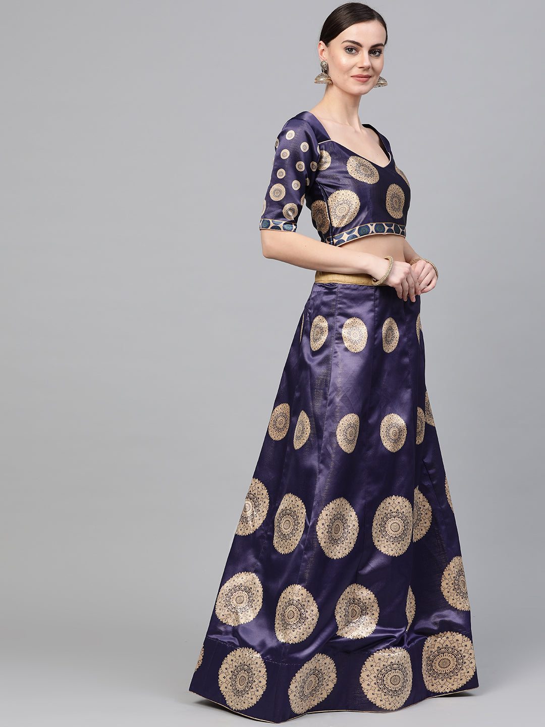 Digital Print Embellished Lehenga with Polka Dot styled Floral Motifs