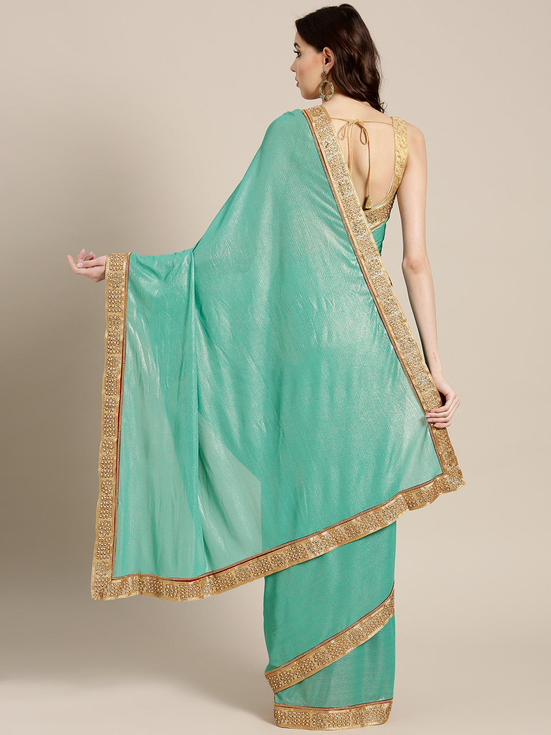 Shimmer Georgette Saree with Pearl Crystal Embellished Border