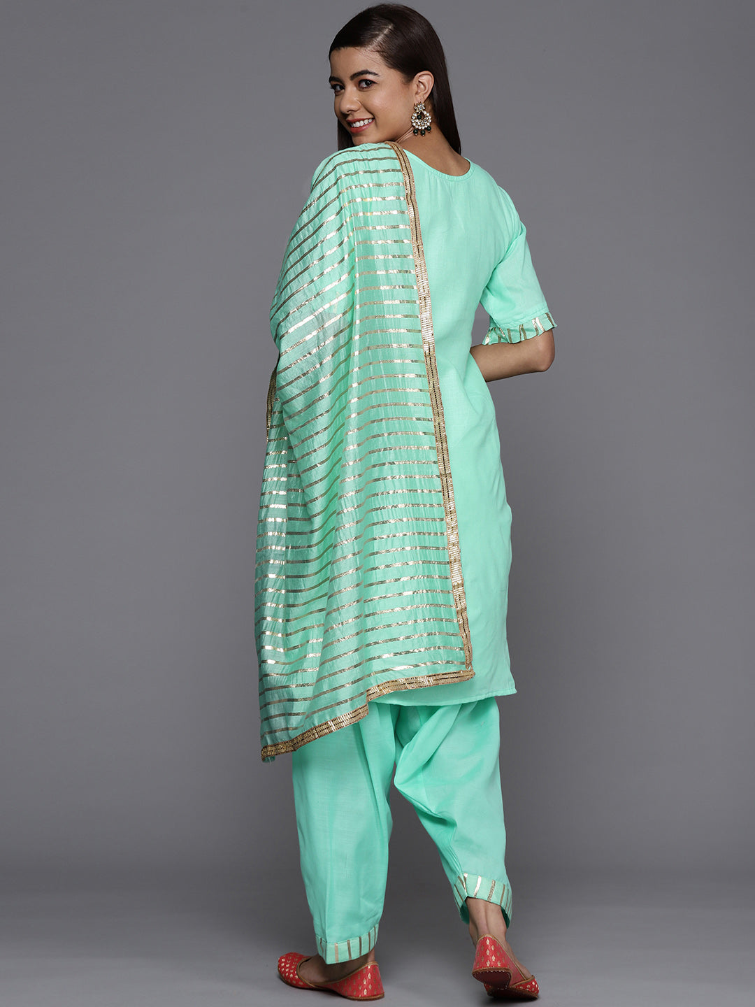 Cotton Embroidered Unstitched Suit Salwar Set With Embellish Duppatta