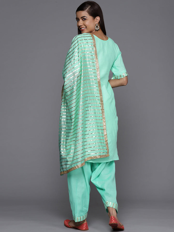 Cotton Embroidered Unstitched Suit Salwar Set With Embellish Duppatta